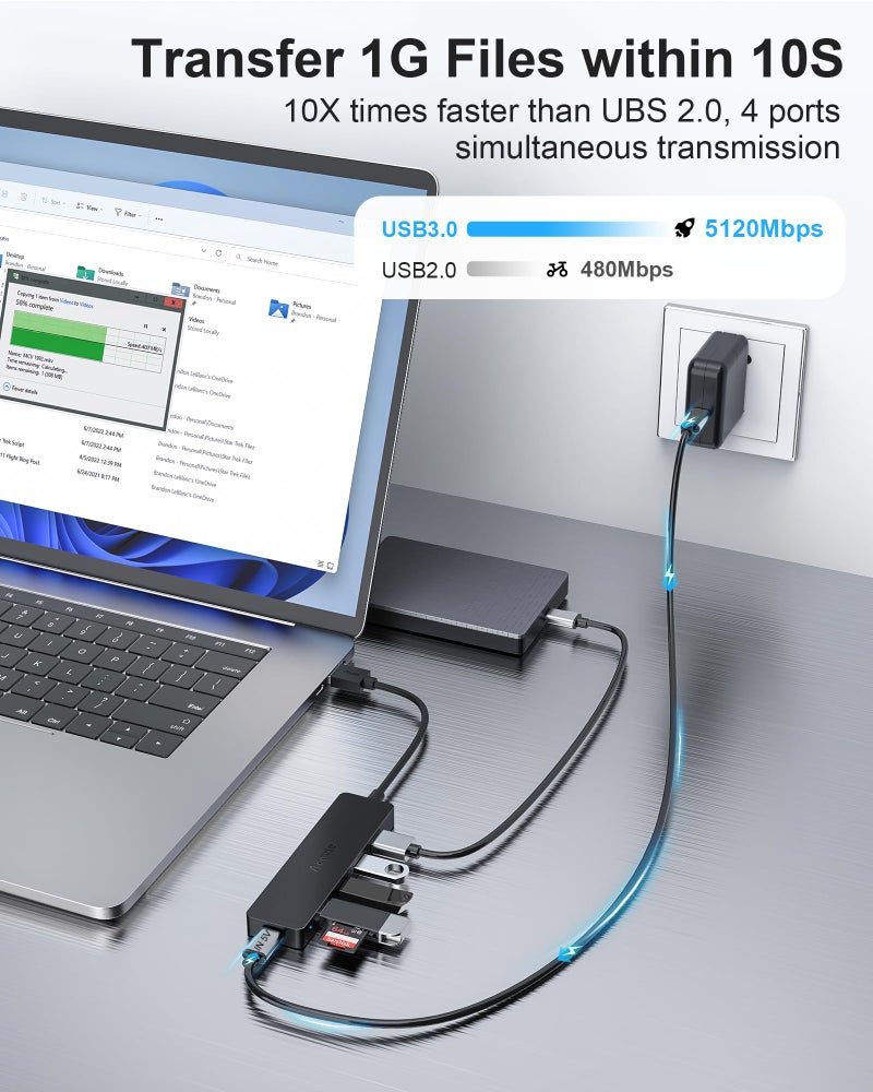 Aceele 4-Port USB 3.0 Hub, Ultra-Slim USB Hub with USB-C Powered Port[Charging/Monitor Not Supported], USB Port for MacBook, Mac Pro, iMac, Mac mini, XPS, PC, Laptop, Flash Drive, Mobile HDD - Image 3